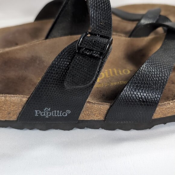 Papillio Birkenstock 38 Tabora Strappy Black Sandals US W 7 245 Pebbled Leather - Picture 5 of 14